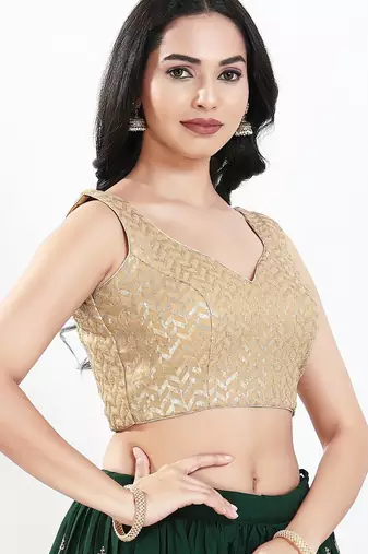 Women's silk padded back open sleeveless saree blouse