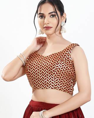 Women's silk padded back open sleeveless saree blouse 1