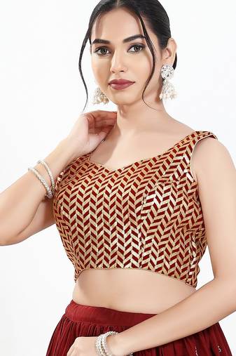 Women's silk padded back open sleeveless saree blouse