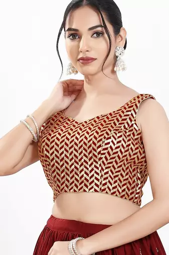 Women's silk padded back open sleeveless saree blouse