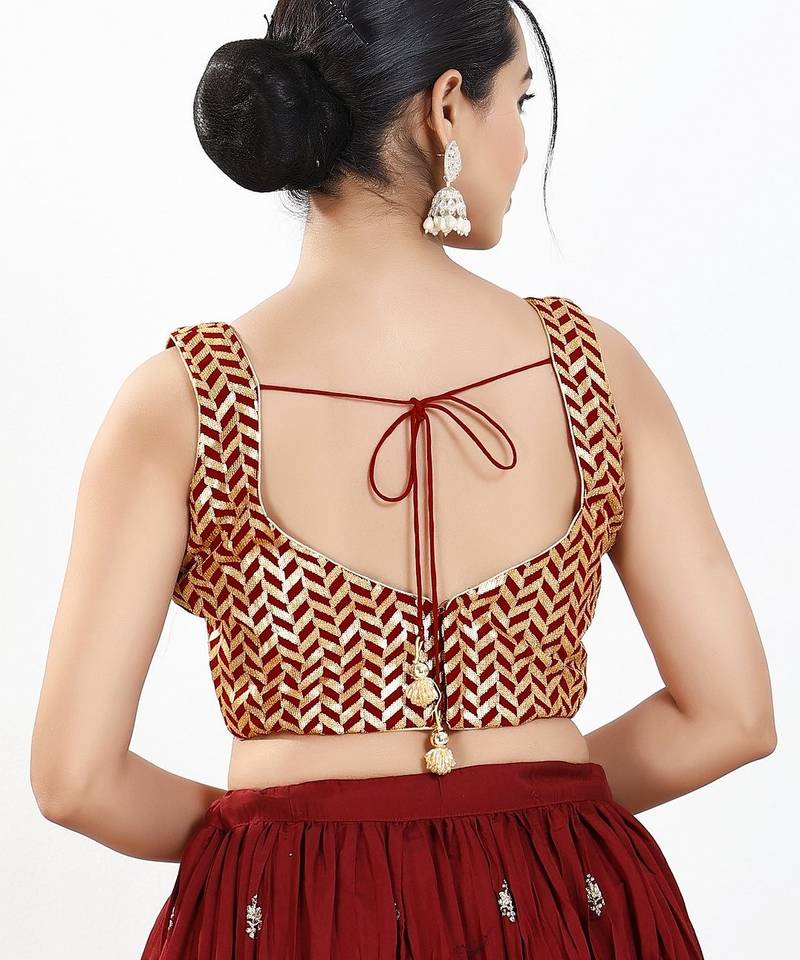 Women's silk padded back open sleeveless saree blouse