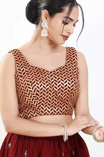 Women's silk padded back open sleeveless saree blouse