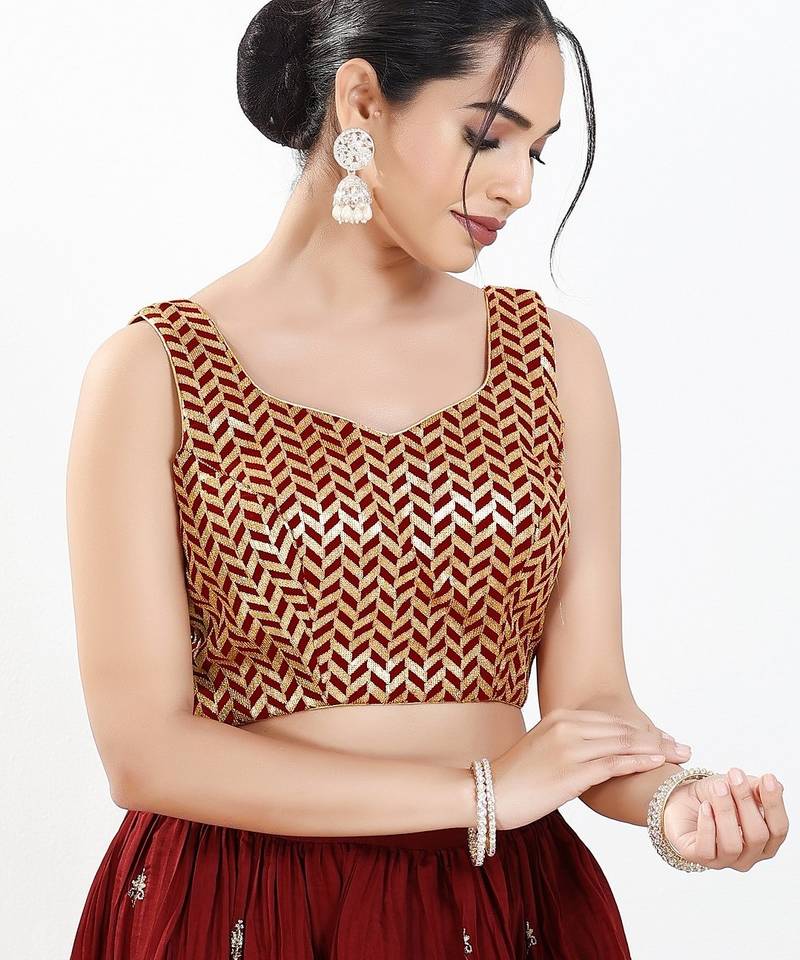 Women's silk padded back open sleeveless saree blouse