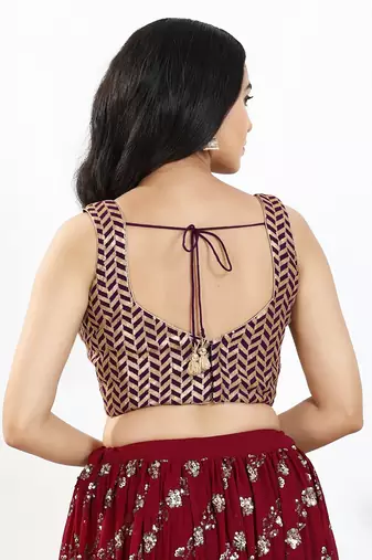 Women's silk padded back open sleeveless saree blouse