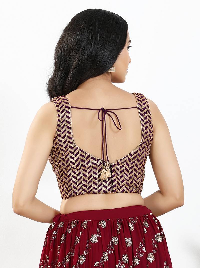 Women's silk padded back open sleeveless saree blouse