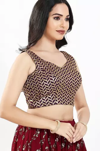 Women's silk padded back open sleeveless saree blouse