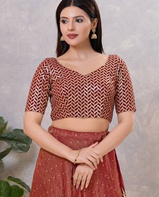 Women's silk padded back open elbow sleeves saree blouse 1