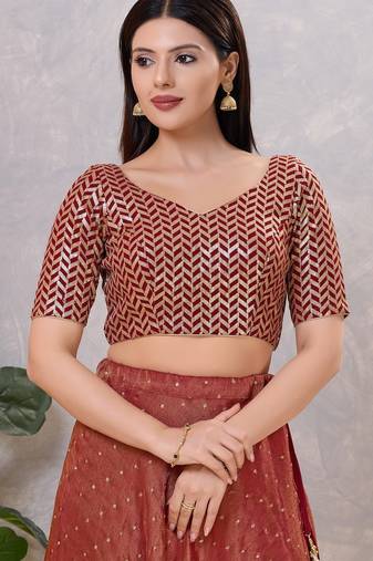 Women's silk padded back open elbow sleeves saree blouse