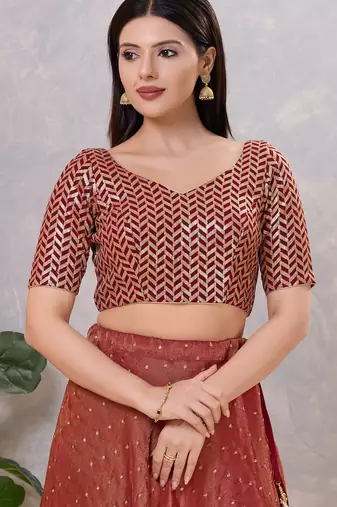 Women's silk padded back open elbow sleeves saree blouse