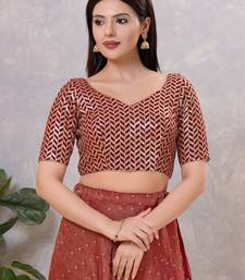 Women's silk padded back open elbow sleeves saree blouse