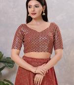 Women's silk padded back open elbow sleeves saree blouse