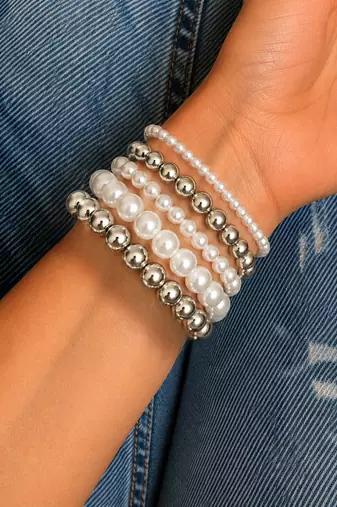 Stainless steel 5pcs stackable stretchable bracelet