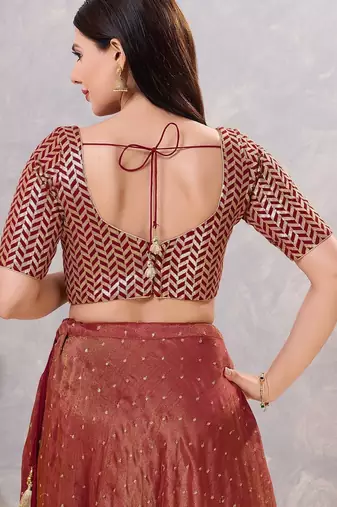 Women's silk padded back open elbow sleeves saree blouse