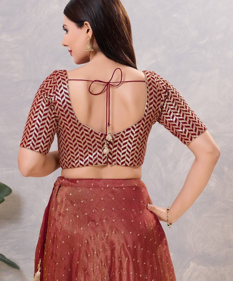 Women's silk padded back open elbow sleeves saree blouse