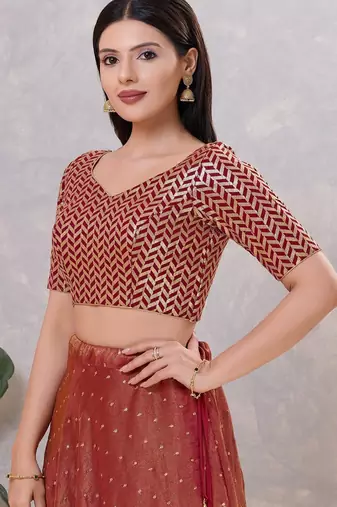 Women's silk padded back open elbow sleeves saree blouse