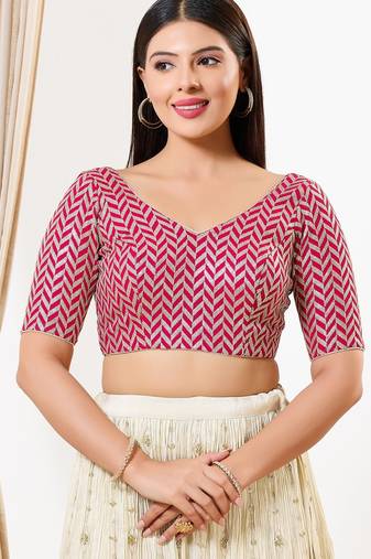 Women's silk padded back open elbow sleeves saree blouse