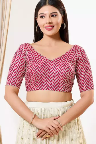 Women's silk padded back open elbow sleeves saree blouse