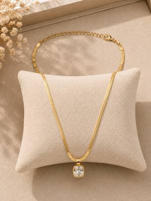 Anti tarnish square cut cz pendant necklace chain 2