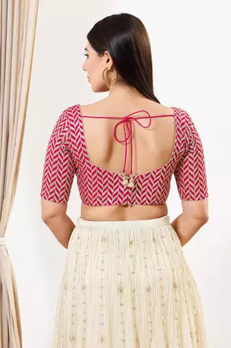 Women's silk padded back open elbow sleeves saree blouse