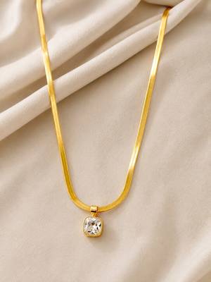 Anti tarnish square cut cz pendant necklace chain 3