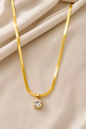 Anti tarnish square cut cz pendant necklace chain