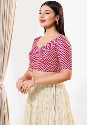Women's silk padded back open elbow sleeves saree blouse 3