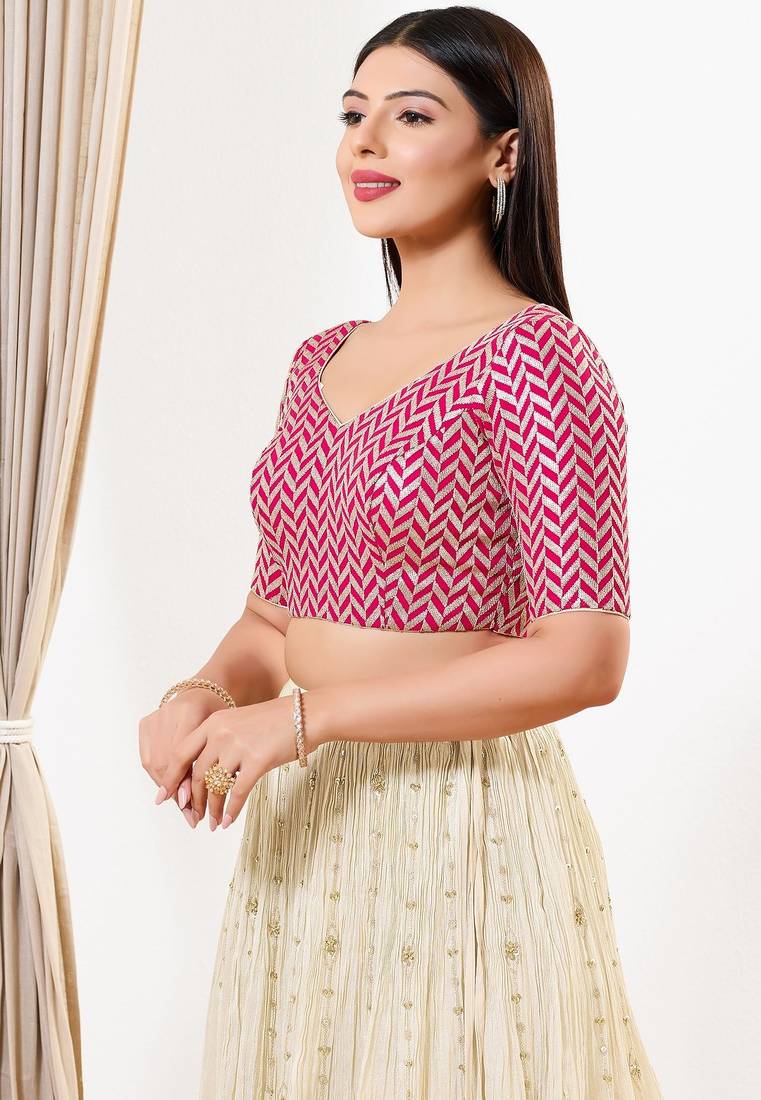 Women's silk padded back open elbow sleeves saree blouse
