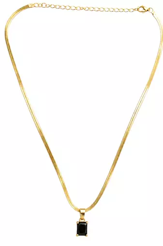 Gold plated anti tarnish black stone pendant necklace chain