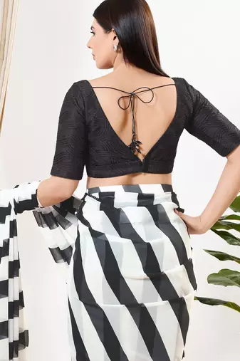 Women's silk padded back open elbow sleeves saree blouse
