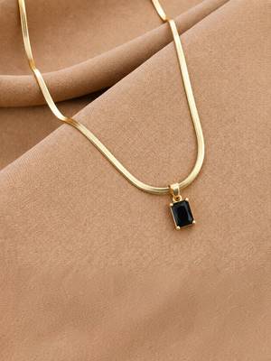 Gold plated anti tarnish black stone pendant necklace chain 2