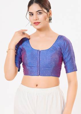 Women's tafeta silk padded front open elbow sleeves saree blouse 1