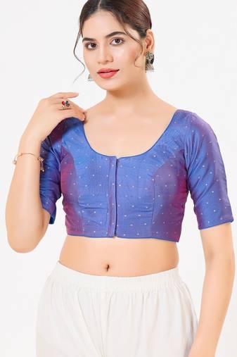 Women's tafeta silk padded front open elbow sleeves saree blouse