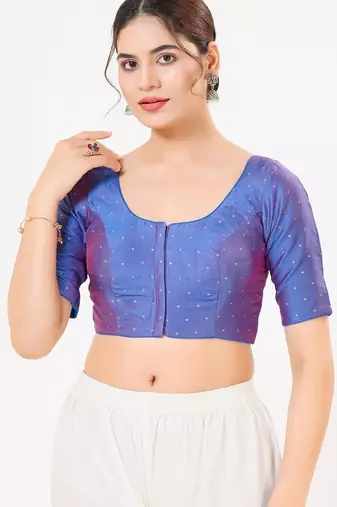 Women's tafeta silk padded front open elbow sleeves saree blouse