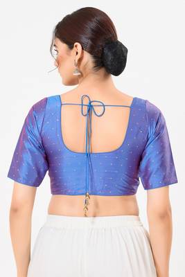 Women's tafeta silk padded front open elbow sleeves saree blouse 2