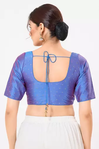 Women's tafeta silk padded front open elbow sleeves saree blouse