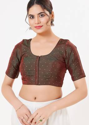 Women's tafeta silk padded front open elbow sleeves saree blouse 1
