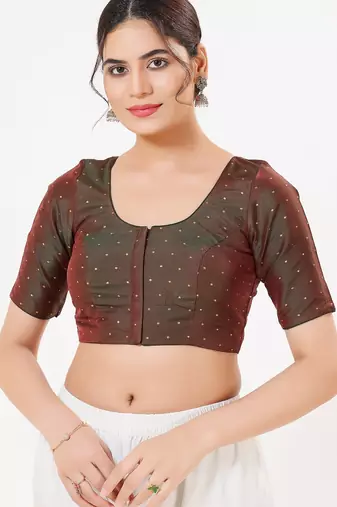 Women's tafeta silk padded front open elbow sleeves saree blouse