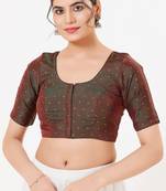 Women's tafeta silk padded front open elbow sleeves saree blouse