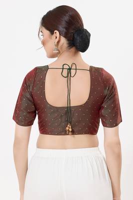 Women's tafeta silk padded front open elbow sleeves saree blouse 2