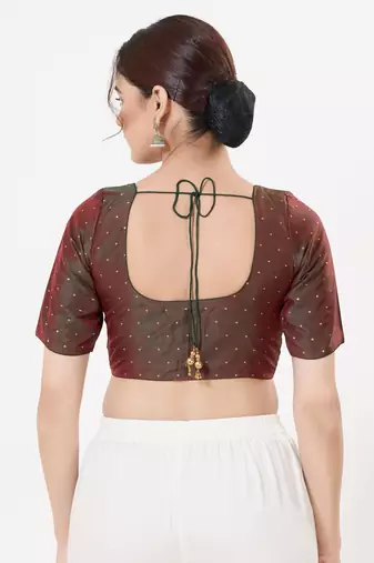 Women's tafeta silk padded front open elbow sleeves saree blouse