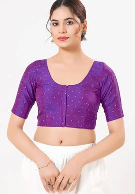 Women's tafeta silk padded front open elbow sleeves saree blouse 1