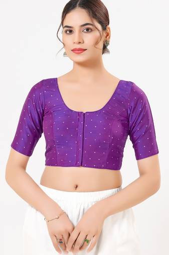 Women's tafeta silk padded front open elbow sleeves saree blouse