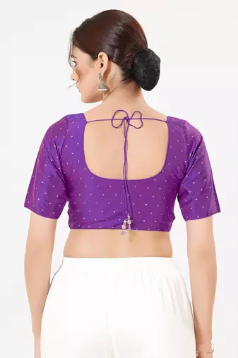 Women's tafeta silk padded front open elbow sleeves saree blouse