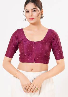 Women's tafeta silk padded front open elbow sleeves saree blouse 1