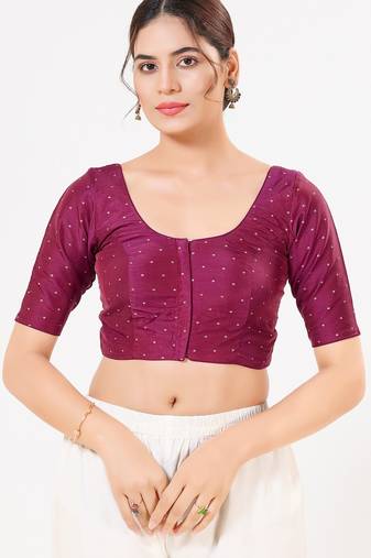 Women's tafeta silk padded front open elbow sleeves saree blouse