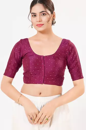 Women's tafeta silk padded front open elbow sleeves saree blouse