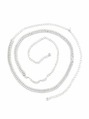 Silver plated cubic zircon double line kamarbandh waist chain 1