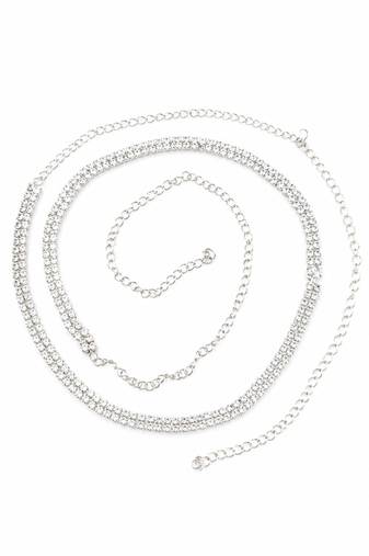 Silver plated cubic zircon double line kamarbandh waist chain
