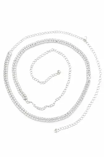Silver plated cubic zircon double line kamarbandh waist chain