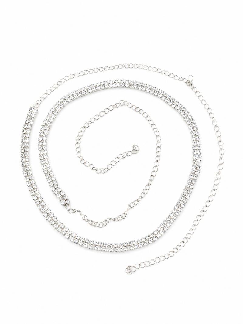 Silver plated cubic zircon double line kamarbandh waist chain